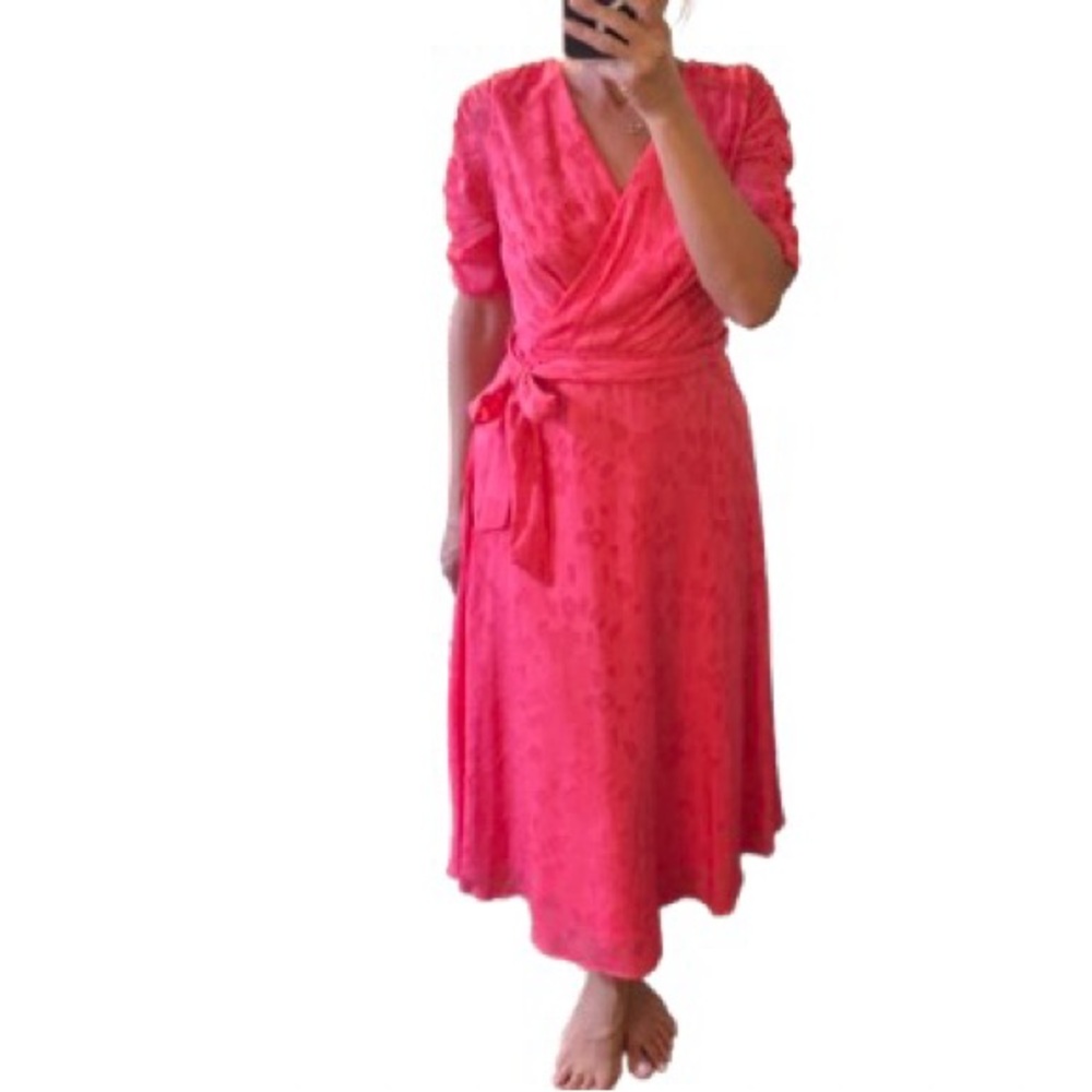 NWT DKNY Hot Pink Wrap Midi Dress